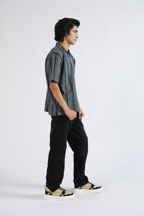 BAGGY FIT TEXTURED JOHNNY COLLAR POLO