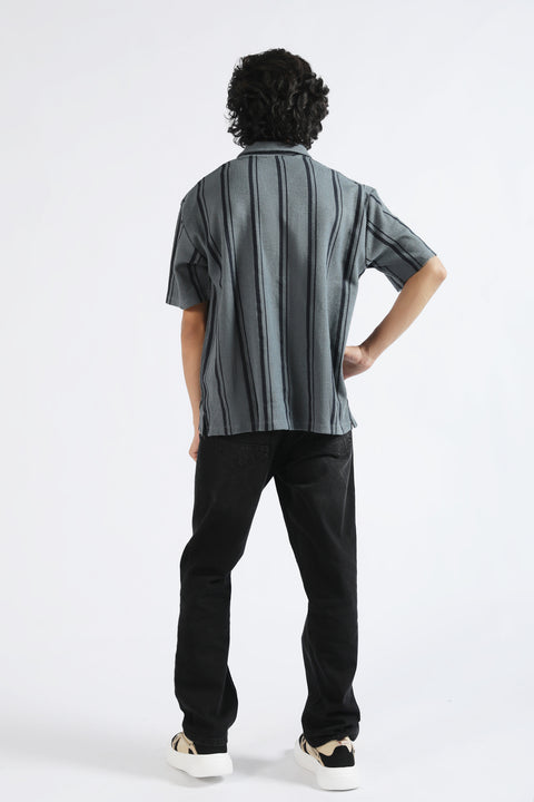 BAGGY FIT TEXTURED JOHNNY COLLAR POLO