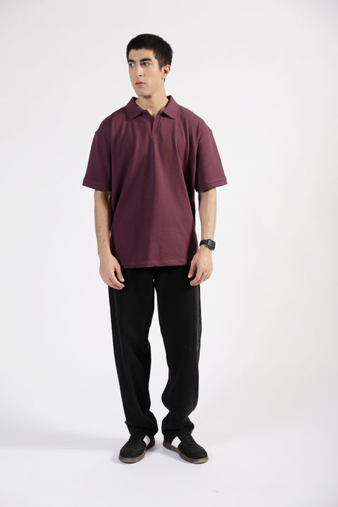 BAGGY FIT TEXTURED JOHNNY COLLAR POLO