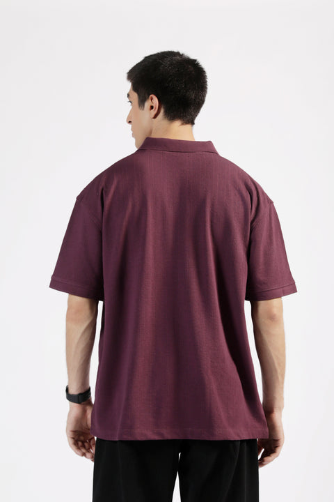 BAGGY FIT TEXTURED JOHNNY COLLAR POLO