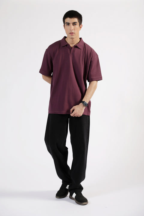BAGGY FIT TEXTURED JOHNNY COLLAR POLO