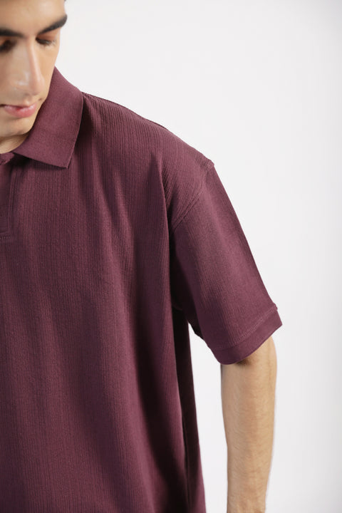 BAGGY FIT TEXTURED JOHNNY COLLAR POLO