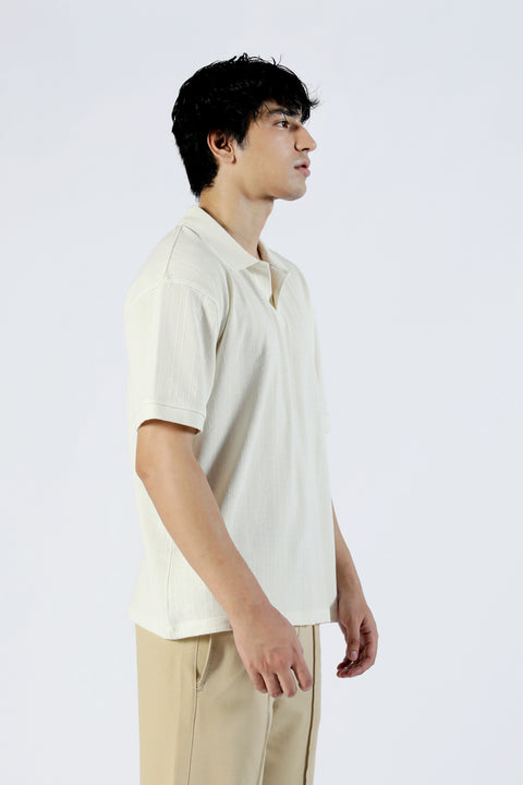 BAGGY FIT TEXTURED JOHNNY COLLAR POLO