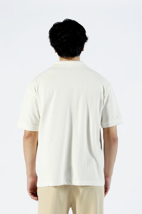 BAGGY FIT TEXTURED JOHNNY COLLAR POLO