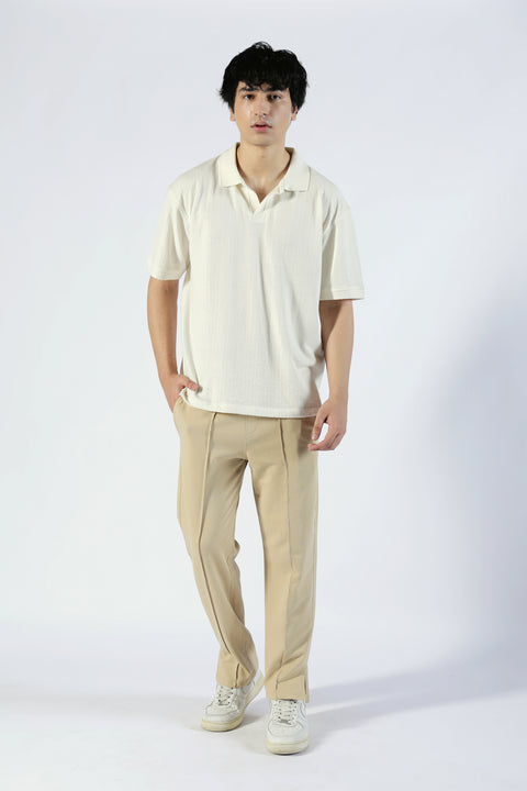 BAGGY FIT TEXTURED JOHNNY COLLAR POLO