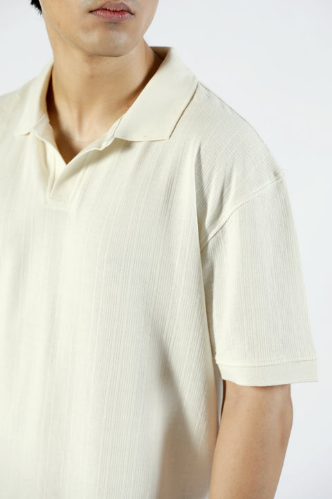 BAGGY FIT TEXTURED JOHNNY COLLAR POLO