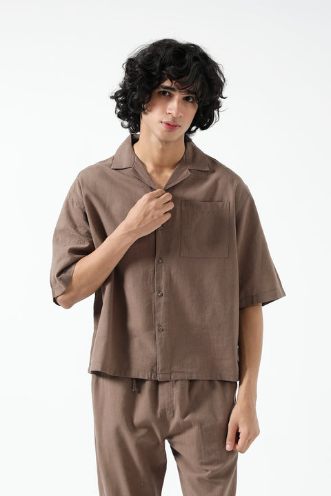 BOXY FIT RESORT COLLAR LINEN SHIRT