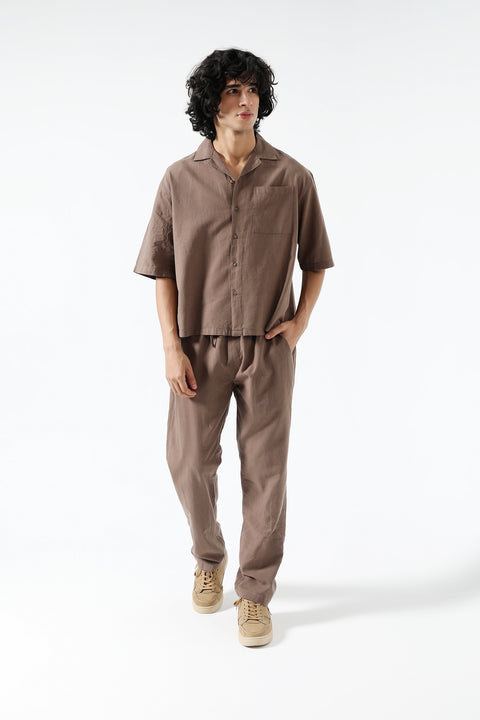 BOXY FIT RESORT COLLAR LINEN SHIRT