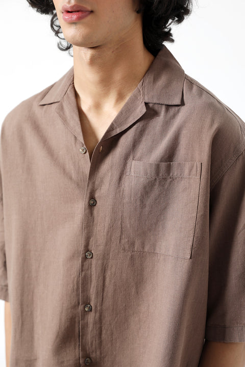 BOXY FIT RESORT COLLAR LINEN SHIRT