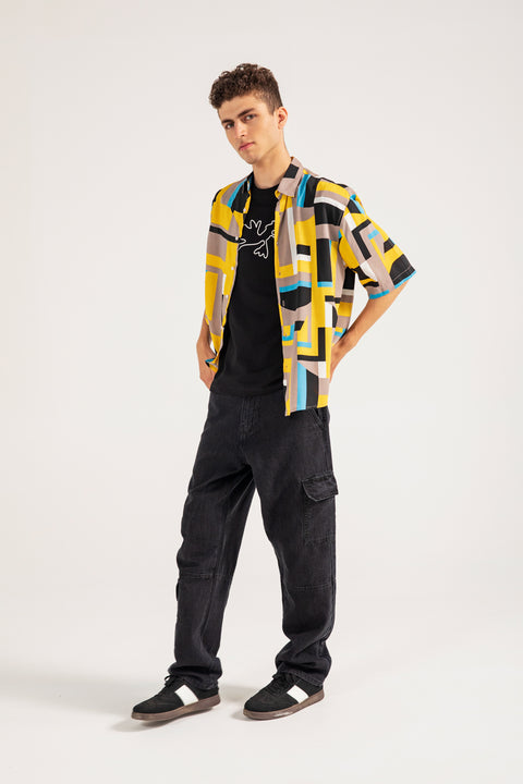 BAGGY FIT RESORT COLLAR PRINTED SHIRT