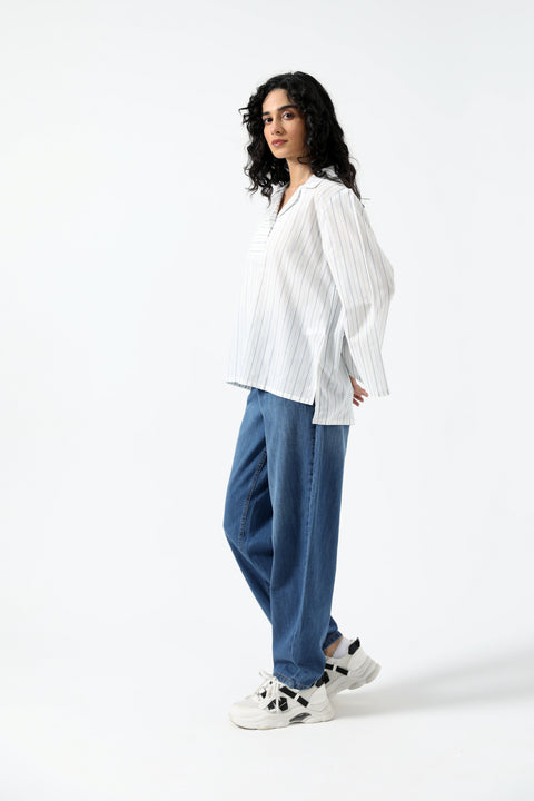 STRIPED SHIRT WITH COLLAR DETAIL