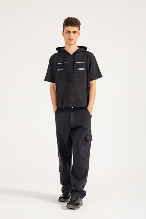 BOXY FIT EMBOSSED GRAPHIC HOODIE TEE