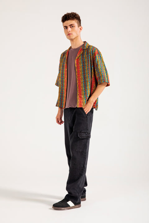 RESORT COLLAR PRINTED BOXY FIT SHIRT
