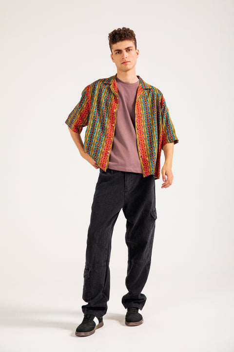 RESORT COLLAR PRINTED BOXY FIT SHIRT