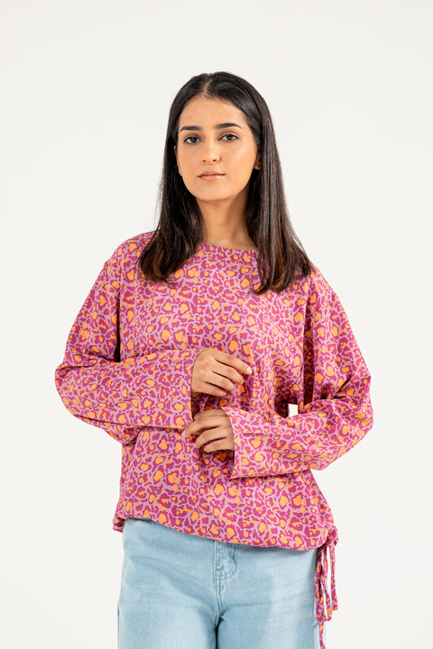 PRINTED TOP WITH HEM DETAIL TOP