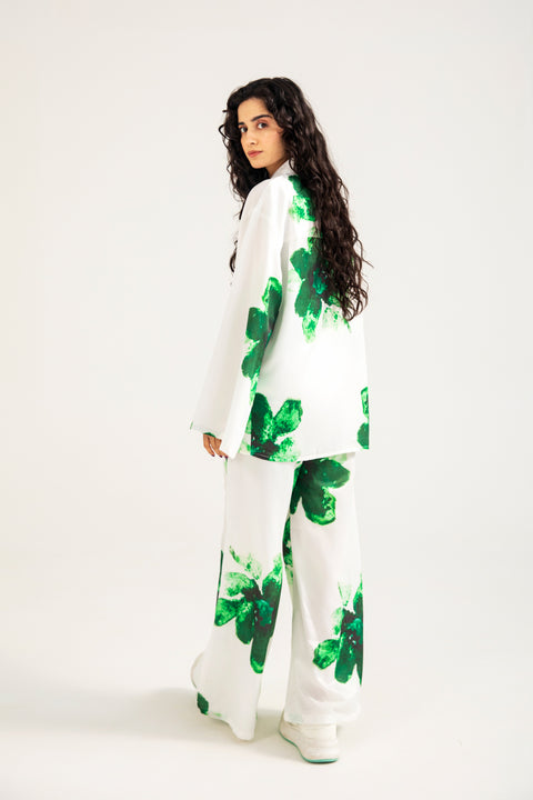 PRINTED SATIN BUTTON DOWN SHIRT