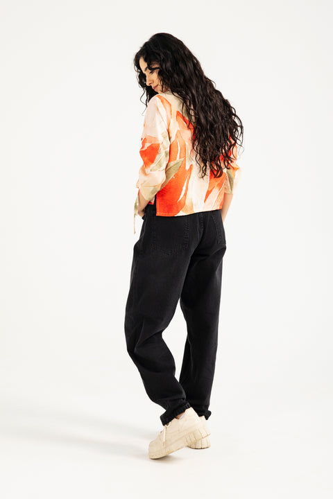 PRINTED TOP WITH SLEEVE DETAIL