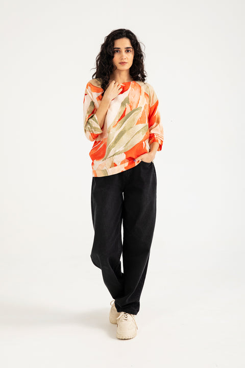 PRINTED TOP WITH HEM DETAIL