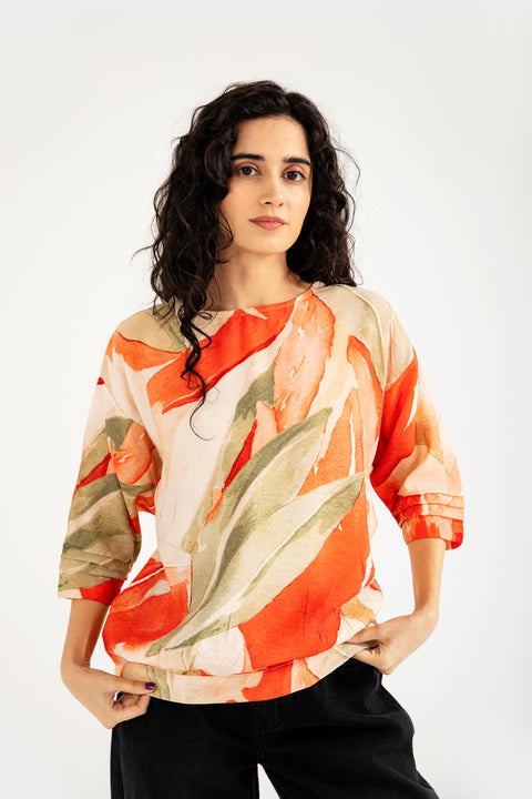PRINTED TOP WITH HEM DETAIL