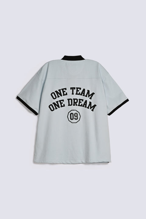 BAGGY FIT CONTRAST COLLAR GRAPHIC POLO