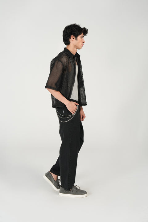 BOXY FIT REOSRT COLLAR MESH SHIRT