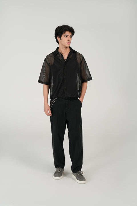 BOXY FIT REOSRT COLLAR MESH SHIRT