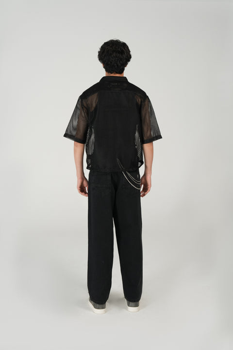 BOXY FIT REOSRT COLLAR MESH SHIRT