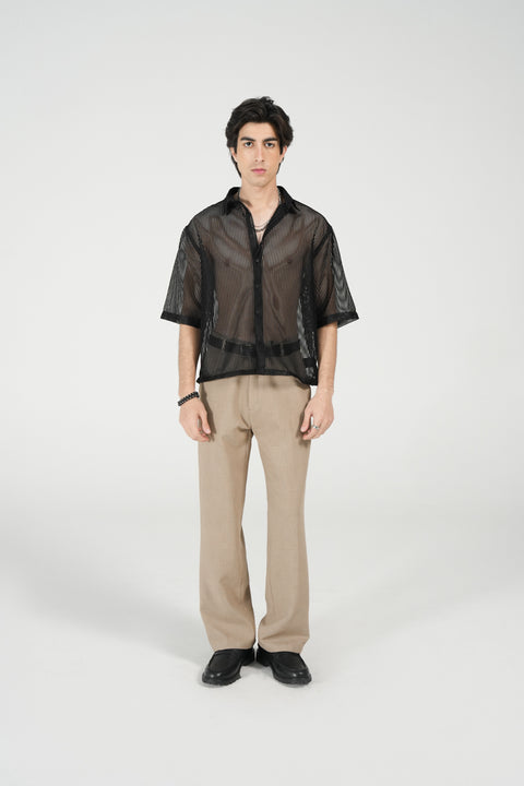 BOXY FIT REOSRT COLLAR MESH SHIRT