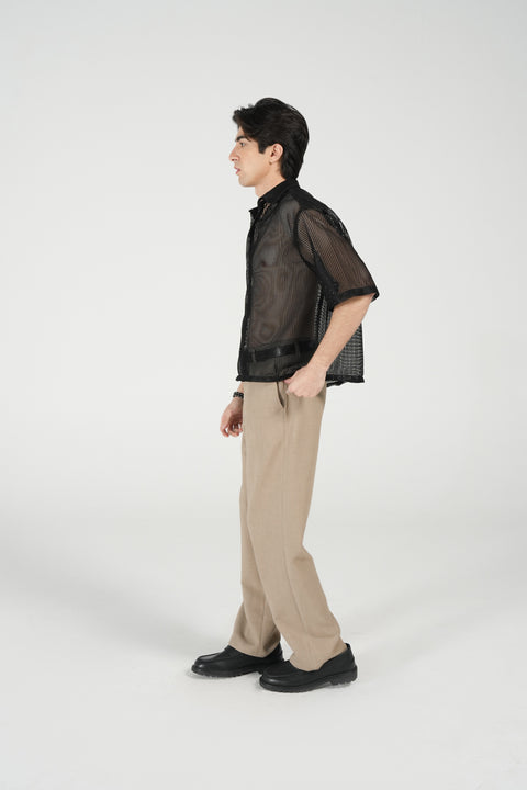 BOXY FIT REOSRT COLLAR MESH SHIRT