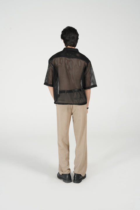 BOXY FIT REOSRT COLLAR MESH SHIRT