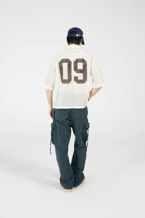 BOXY FIT RESORT COLLAR MESH SHIRT