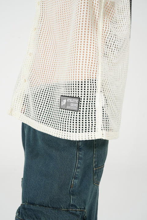 BOXY FIT RESORT COLLAR MESH SHIRT