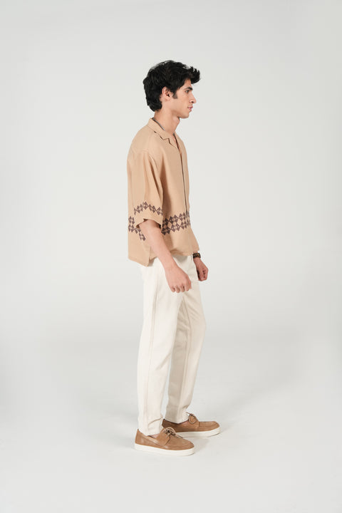 BOXY FIT RESORT COLLAR PRINTED SHIRT