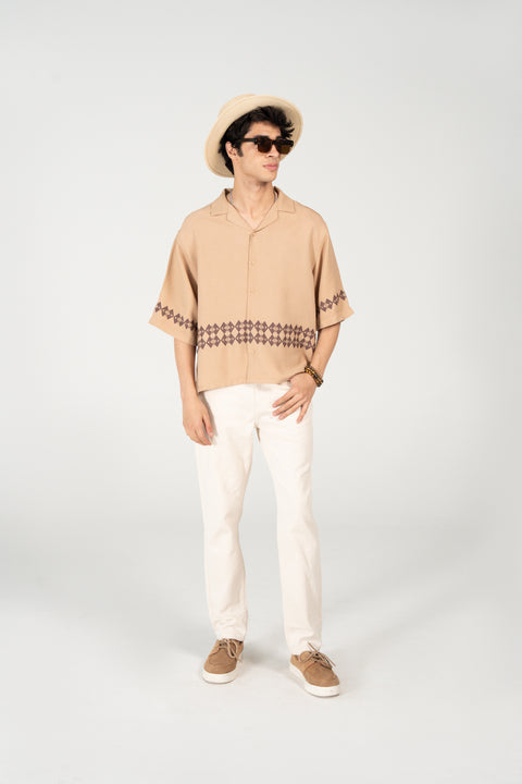 BOXY FIT RESORT COLLAR PRINTED SHIRT