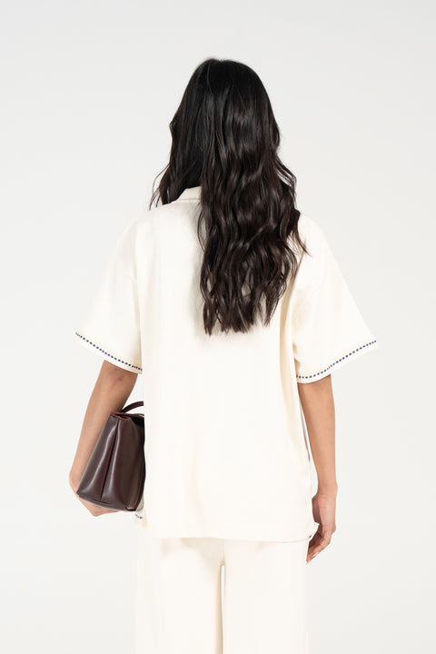 EMBROIDERED BUTTON DOWN KNIT TOP
