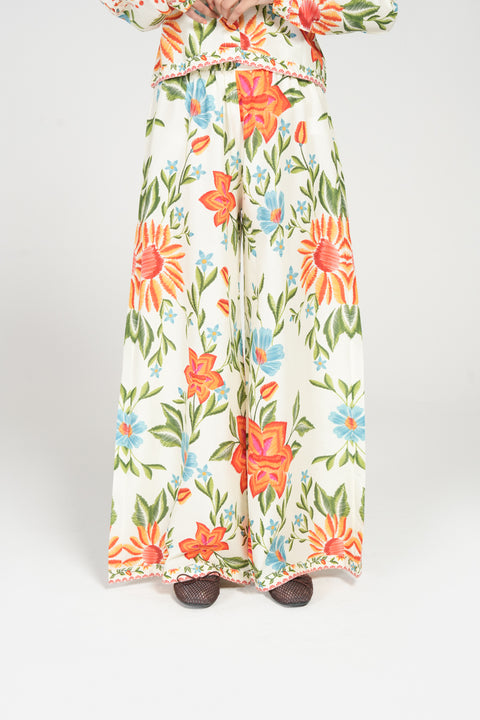 PRINTED WIDE LEG TROUSERS
