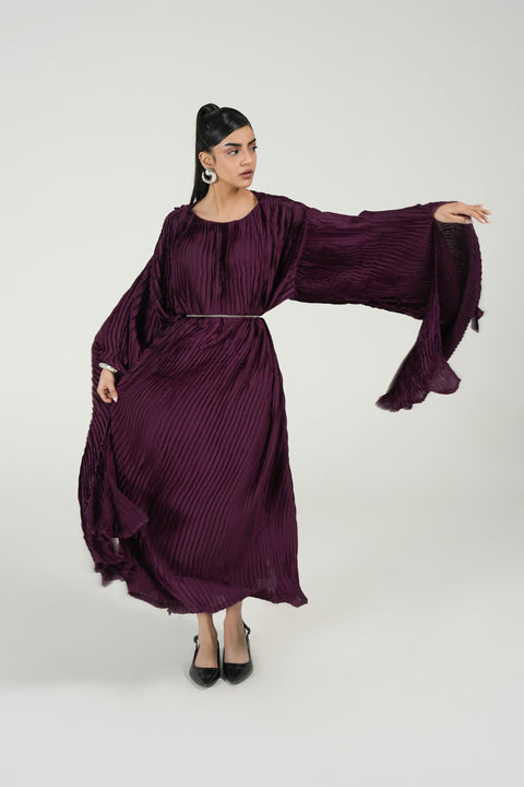 PLEATED DRESS WITH SLEEVE DETAIL