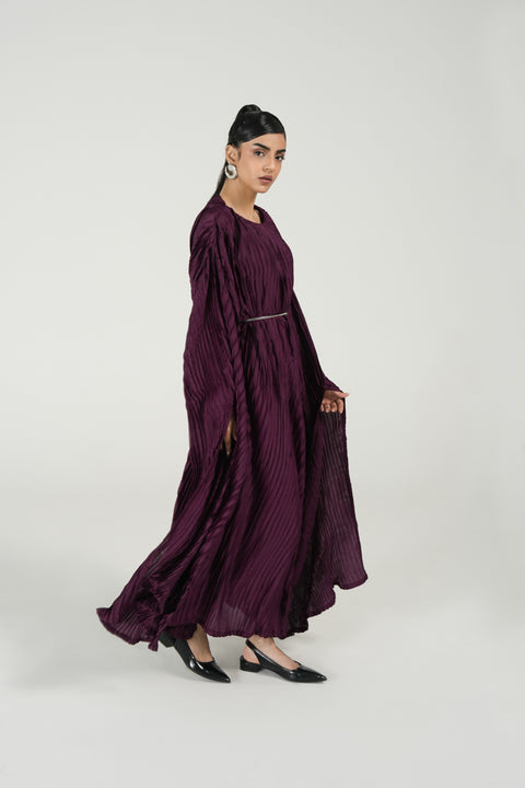 PLEATED DRESS WITH SLEEVE DETAIL