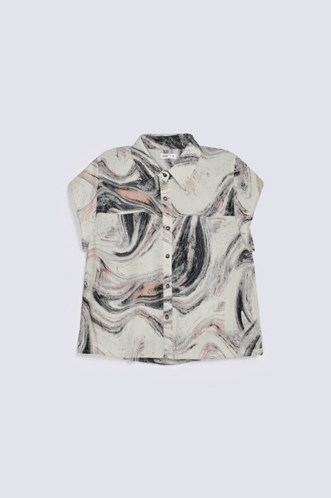 PRINTED TOP WITH BALLOON HEM