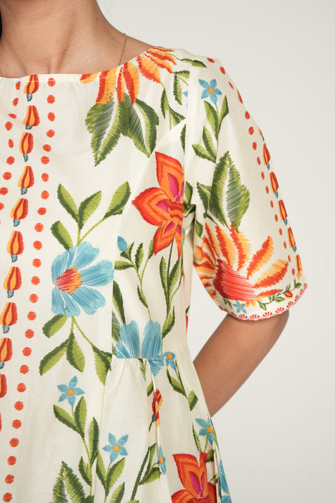 PRINTED PANELED DRESS