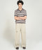 STRIPPED JOHNNY COLLAR KNITTED POLO