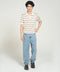 STRIPPED JOHNNY COLLAR KNITTED POLO