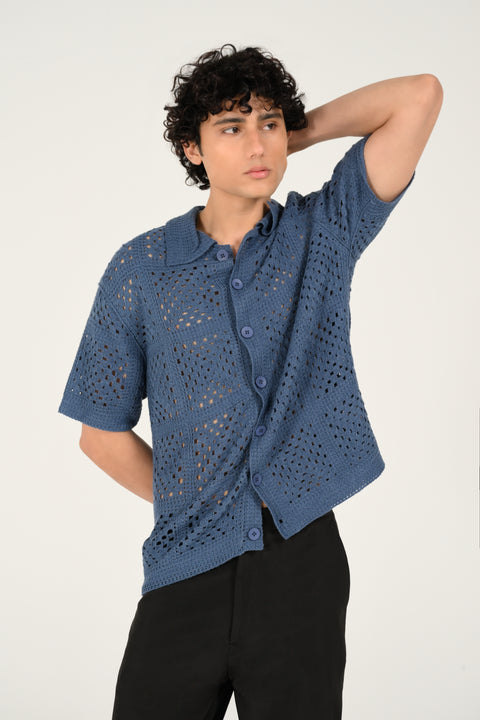BAGGY FIT BUTTON DOWN KNITTED POLO