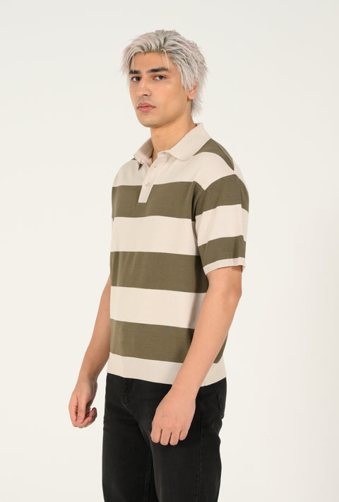 KNITTED STRIPED POLO