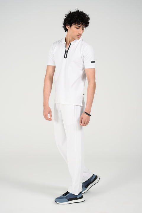 STRETCH TEXTURED ZIP PLACKET POLO