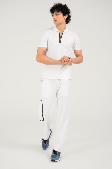 STRETCH TEXTURED ZIP PLACKET POLO