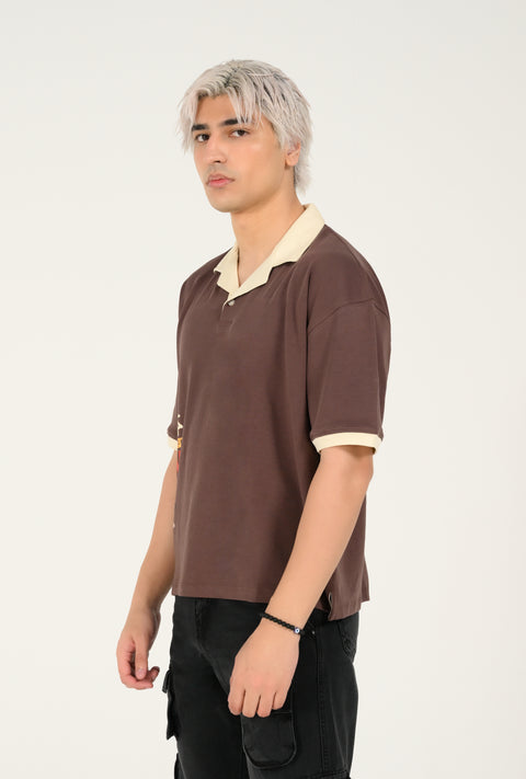 BOXY FIT CONTRAST RESORT COLLAR GRAPHIC POLO