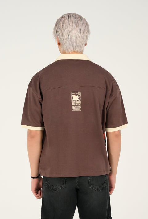 BOXY FIT CONTRAST RESORT COLLAR GRAPHIC POLO