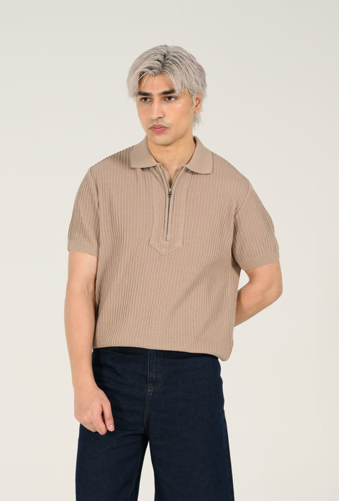 ZIP PLACKET KNITTED POLO
