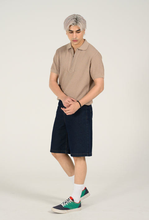 ZIP PLACKET KNITTED POLO